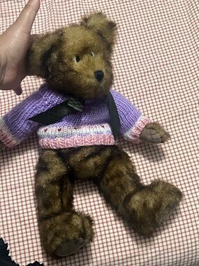 Brown Plush Teddy Bear with Lavender Pink Knit Sweater